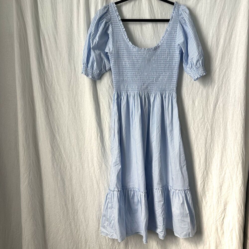 NEW Hill House Louisa Nap Dress Hydrangea Gingham Blue Small 100% Cotton - Picture 3 of 8
